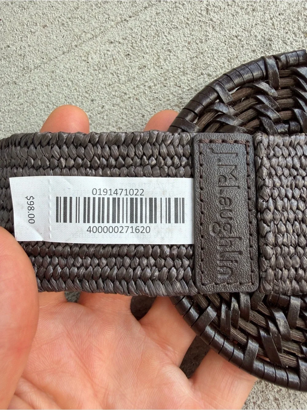 J. McLaughlin Woven Stretch Belt Brown Wide Elastic Belt Round Woven Buckle 36